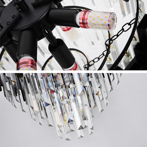 Modern Crystal Chandelier with 4-Tier Design Black Hanging Light Fixture