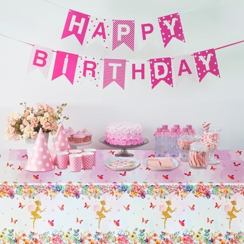 PHOGARY Fairy Table Cloth 3 Pcs Disposable Pink