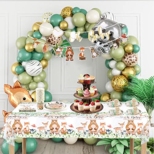 142PCS Woodland Baby Shower Tableware Set for 20 Guests