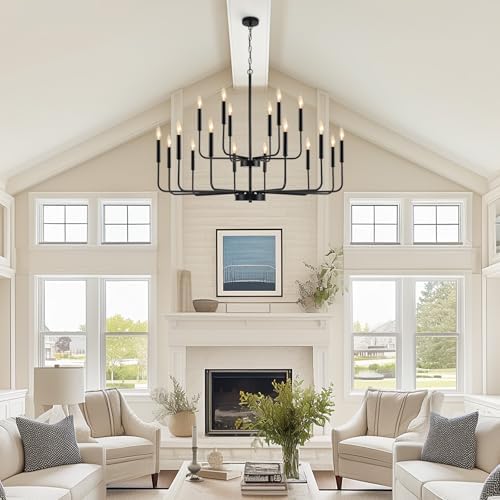 Black Industrial Metal Chandeliers 18-Lights 2-Tier Farmhouse Dining Room Light Fixture