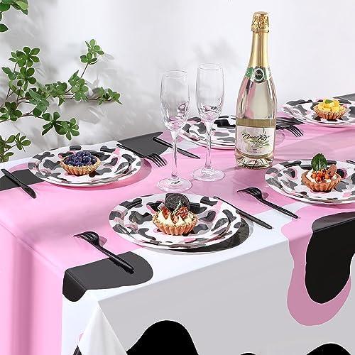 Preboun 3 Pcs Pink Cow Tablecloth Set