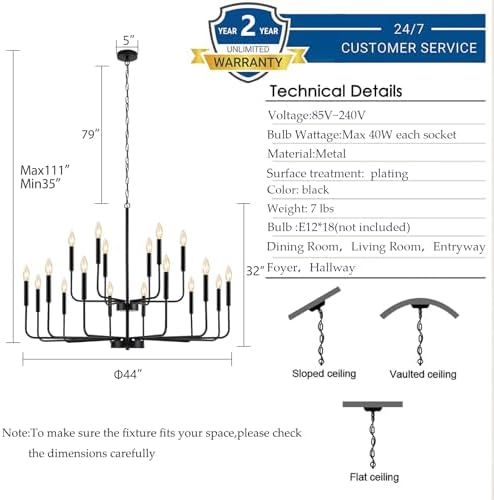 Black Industrial Metal Chandeliers 18-Lights 2-Tier Farmhouse Dining Room Light Fixture