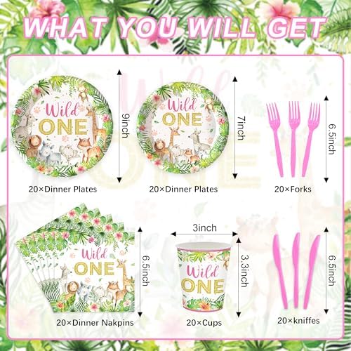 120PCS Wild One Party Tableware for Girls 1st Birthday