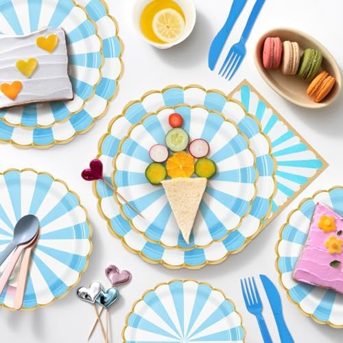 96PCS Blue Paper Plates and Napkins Set for 24 Guests