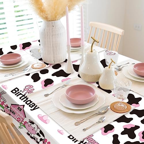 Whaline 3 Pcs Pink Cow Print Tablecloth Waterproof Disposable Party Cover