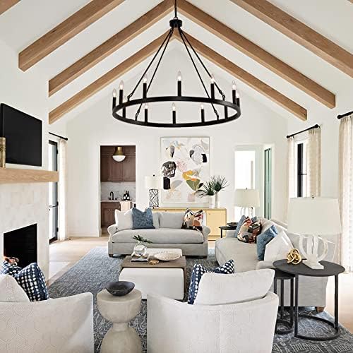 Farmhouse 12 Light Wagon Wheel Chandelier with Adjustable Chain