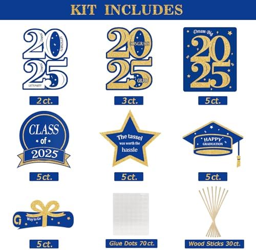 ORIENTAL CHERRY Graduation Centerpieces 30 Pack Blue Gold Decorations