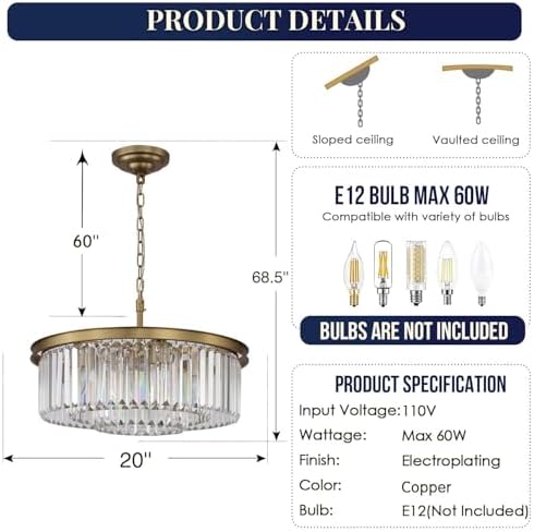 Crystal Chandelier 8-Lights 3-Tier Gold Pendant Light