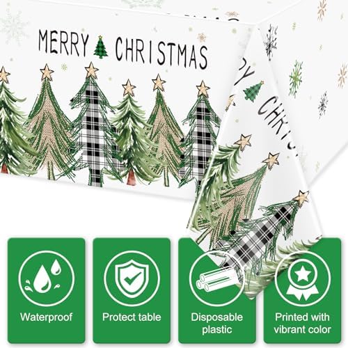 3 Pcs Christmas Tree Plastic Tablecloths 54x108 In
