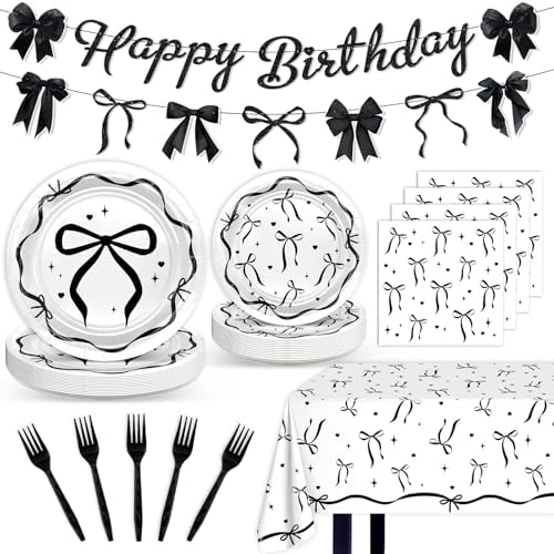 Lecheme Black Bow Birthday Decorations Set