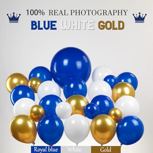 Royal Blue and White Gold Balloon Arch Kit 142Pcs