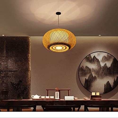 Bamboo Weave Chandelier with Fabric Lampshade