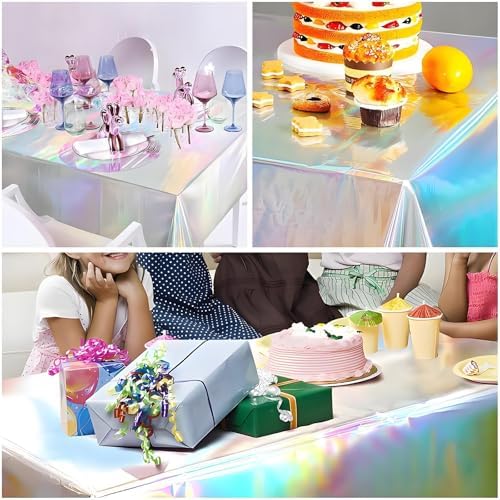 Iridescent Pink Tablecloths - Shiny Holographic Disposable Party Covers