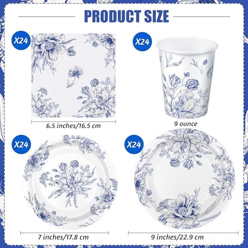 Kochorie 96 Piece Blue and White Floral Disposable Party Plates