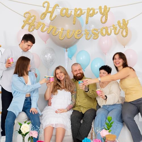 Glitter Happy Anniversary Banner for Wedding and Celebration