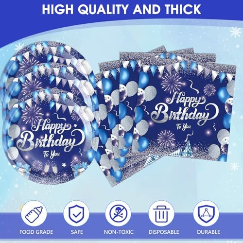 41 Piece Birthday Decor Set with Blue Tableware