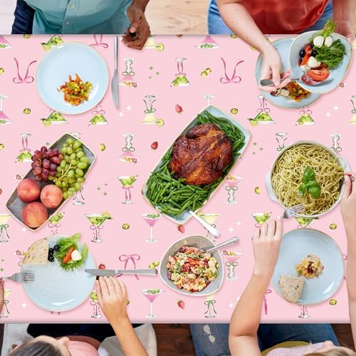 Pink Green Martini Themed Tablecloths 3Pcs