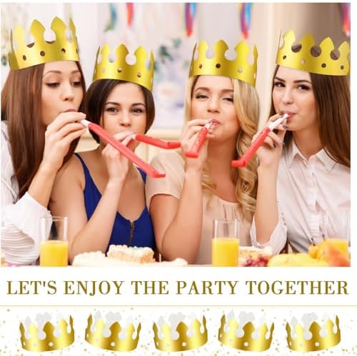 Crtiin 200 Pcs Gold Paper Crowns for Birthday Party Headwear