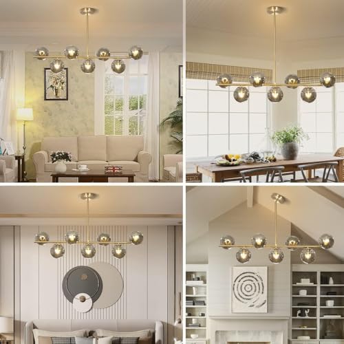 Mid Century Modern 7-Light Brass Chandelier with Globe Shades