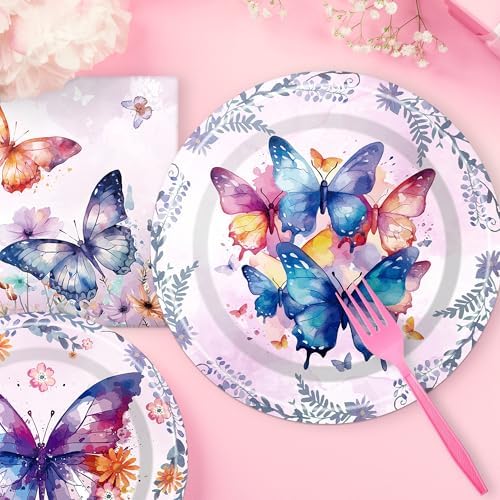 Butterfly Plates Napkins Forks Set 24 Guests