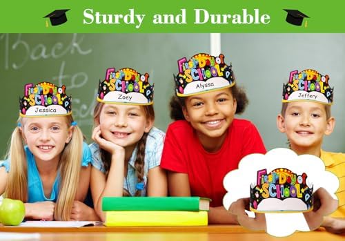 SICOHOME First Day of School Paper Crowns 24pcs Adjustable Hats for Kids