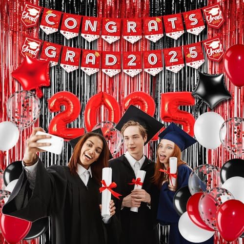 BBTO 2025 Graduation Party Decor Set Red Black