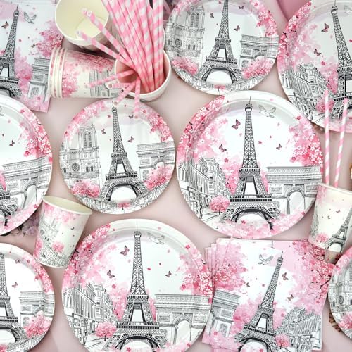 Paris Eiffel Tower Themed Dinnerware Set for Birthday Parties