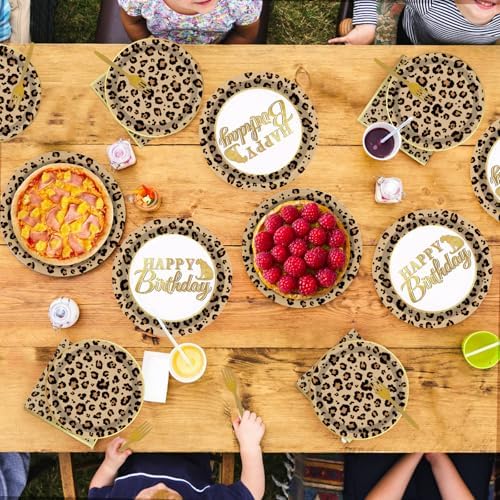 Grencian 96 Pcs Cheetah Print Party Plates and Napkins