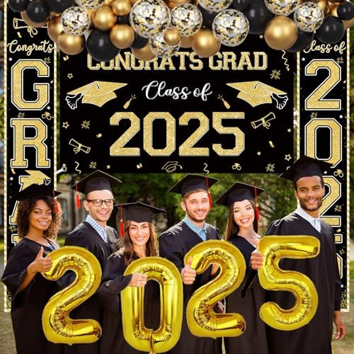 MEHOFOND 2025 Graduation Decor Kit Black Gold