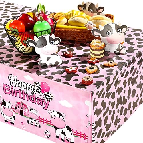 Tiamon 3 Piece Pink Cow Print Tablecloth for Birthday Parties