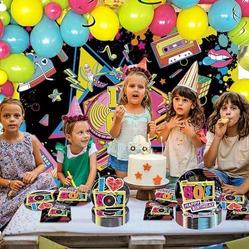 80s Themed 60pcs Paper Plates Napkins Party Set