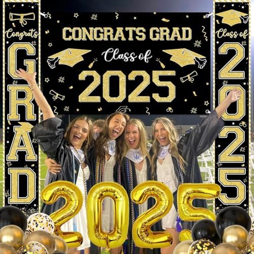 MEHOFOND 2025 Graduation Decor Kit Black Gold