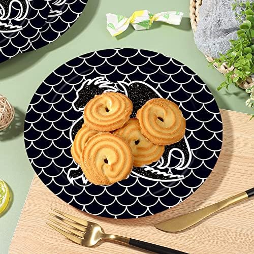 24 Pcs 7 Inch Black Dragon Party Plates