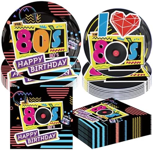 80s Themed 60pcs Paper Plates Napkins Party Set