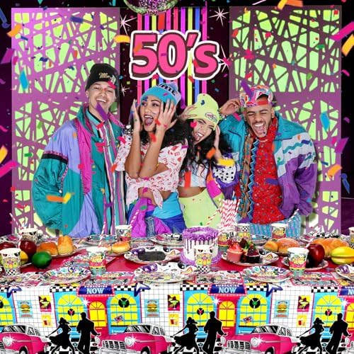 4 Pack 50s Party Tablecloth - Rock and Roll Decor