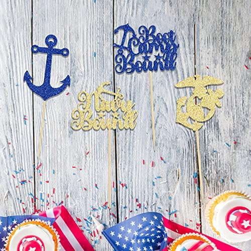 24Pcs Military Themed Cupcake Toppers with Glitter and Navy Design
