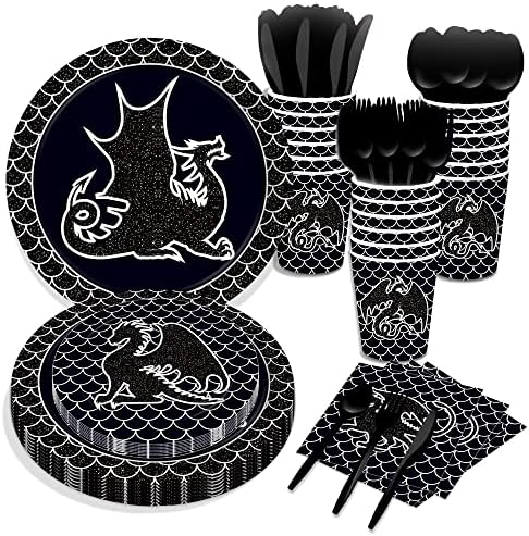 116 Piece Black Dragon Party Tableware Set for 16 Guests