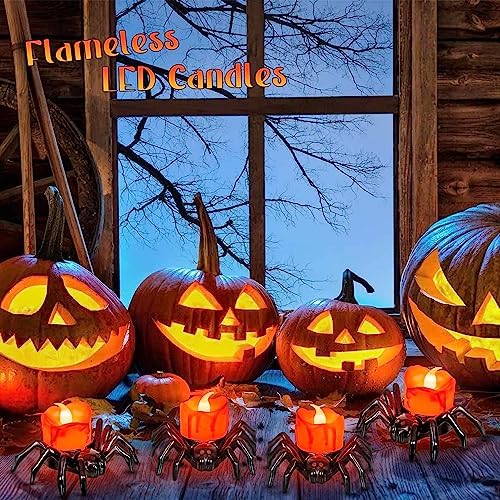 12 Piece Halloween LED Tea Light Candles with Spider Design
