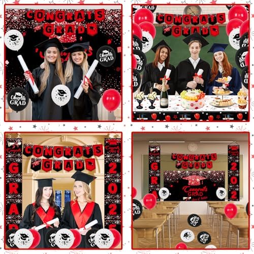 2025 Graduation Decorations Red Black Banners