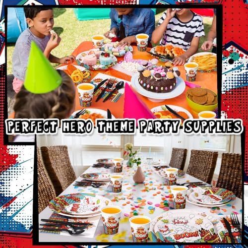 Zhehao 210 Pcs Hero Party Platters Set for 30 Guests
