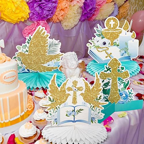 10 Pcs Light Blue Baptism Centerpieces with Glitter