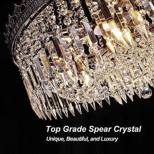 TOCHIC 9 Light Crystal Chandelier with Antique Bronze Frame