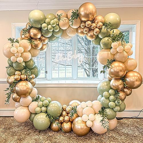 NISOCY Metallic Gold Balloon Arch Garland Kit with 33ft Ribbon