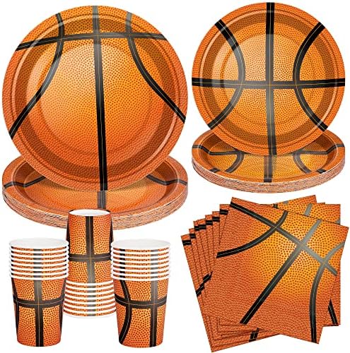 Durony 96 Piece Basketball Party Tableware Set for 24 Guests