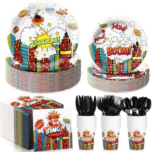 Zhehao 210 Pcs Hero Party Platters Set for 30 Guests