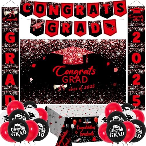 2025 Graduation Decorations Red Black Banners