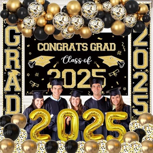 MEHOFOND 2025 Graduation Decor Kit Black Gold