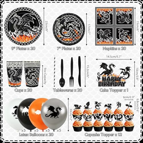 Black Dragon Birthday Party Set for 20 Guests