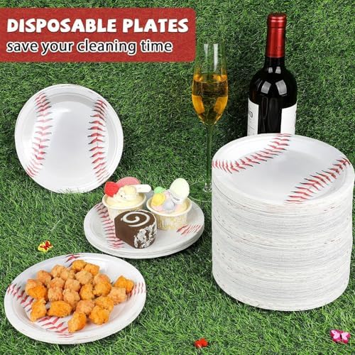 OBUSATT 200 Pcs Baseball Decor Paper Plates Set