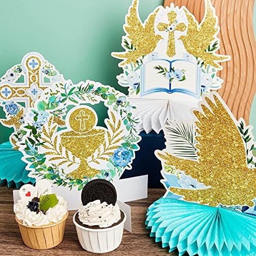 10 Pcs Light Blue Baptism Centerpieces with Glitter